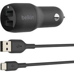 Belkin Dual 24W USB Car Charger with USB-C Cable