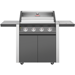 BeefEater 1600 Series Dark 4 Burner BBQ & Trolley w/ Side Burner Cast Iron Burners & Grills