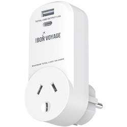 Bon Voyage Travel Adaptor AU to EU (2 USB Ports)