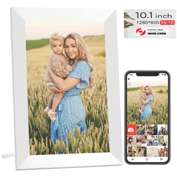 Qpix 10.1 Digital Photo White Frame WiFi IPS Touch Screen 32GB Frameo