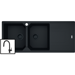 Franke Urban Sink and Active Pull-Out Matte Black Tap Right Hand Drainer